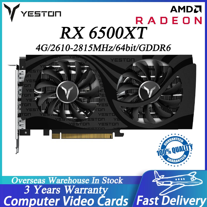 

YESTON RX6500XT 4G Graphics Card 64bit GDDR6 Memory Dual Fans Metal Backplate DP+HD Ports Gaming GPU AMD RX 6500XT Video Cards
