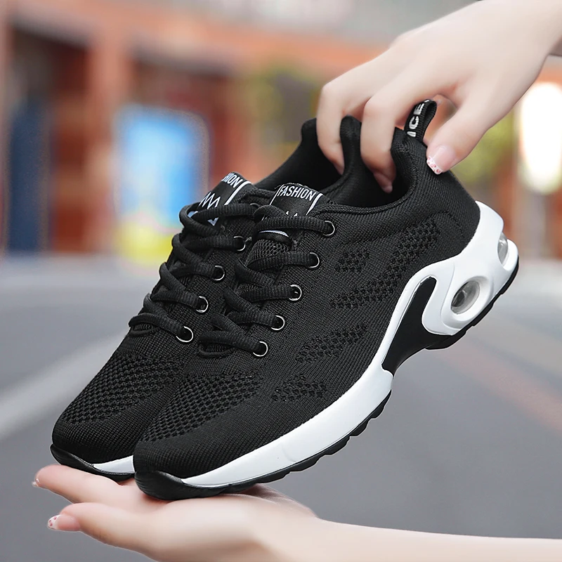 White Casual Women's Running Shoes 42 Comfortable Air Mesh Soft Women's Sneakers 41 Big Size Jogging Lace Up Women's Flat Shoes
