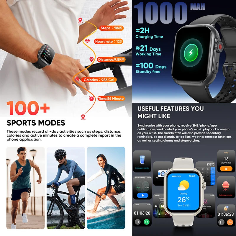 Фото Новые умные часы XIAOMI IOS Watch Ultra2 для женщин, 1000 мАч, 1.85-дюймовый AMOLED-экран с полным сенсорным управлением, звонки по Bluetooth, модные женские смарт-часы. №5