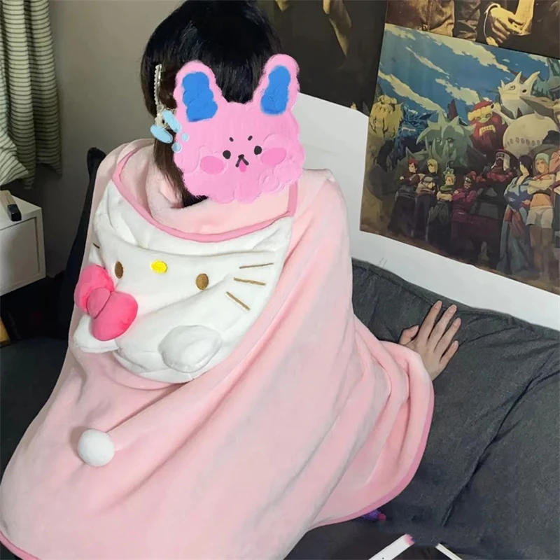 

Kawaii Sanrio Hello Kitty Plush Home Clothes Cute Cartoon My Melody Cinnamoroll Cloak Blanket Pajamas Bathrobe Gifts for Friend