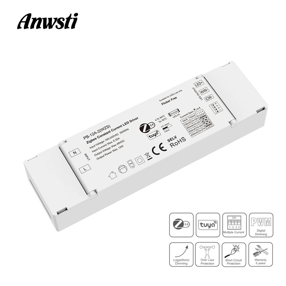 Светодиодный драйвер Zigbee 3,0 CCT, постоянный ток 10-42 В постоянного тока, 2 канала,-Ма, 12 Вт, драйвер с регулируемой яркостью для WW/CW