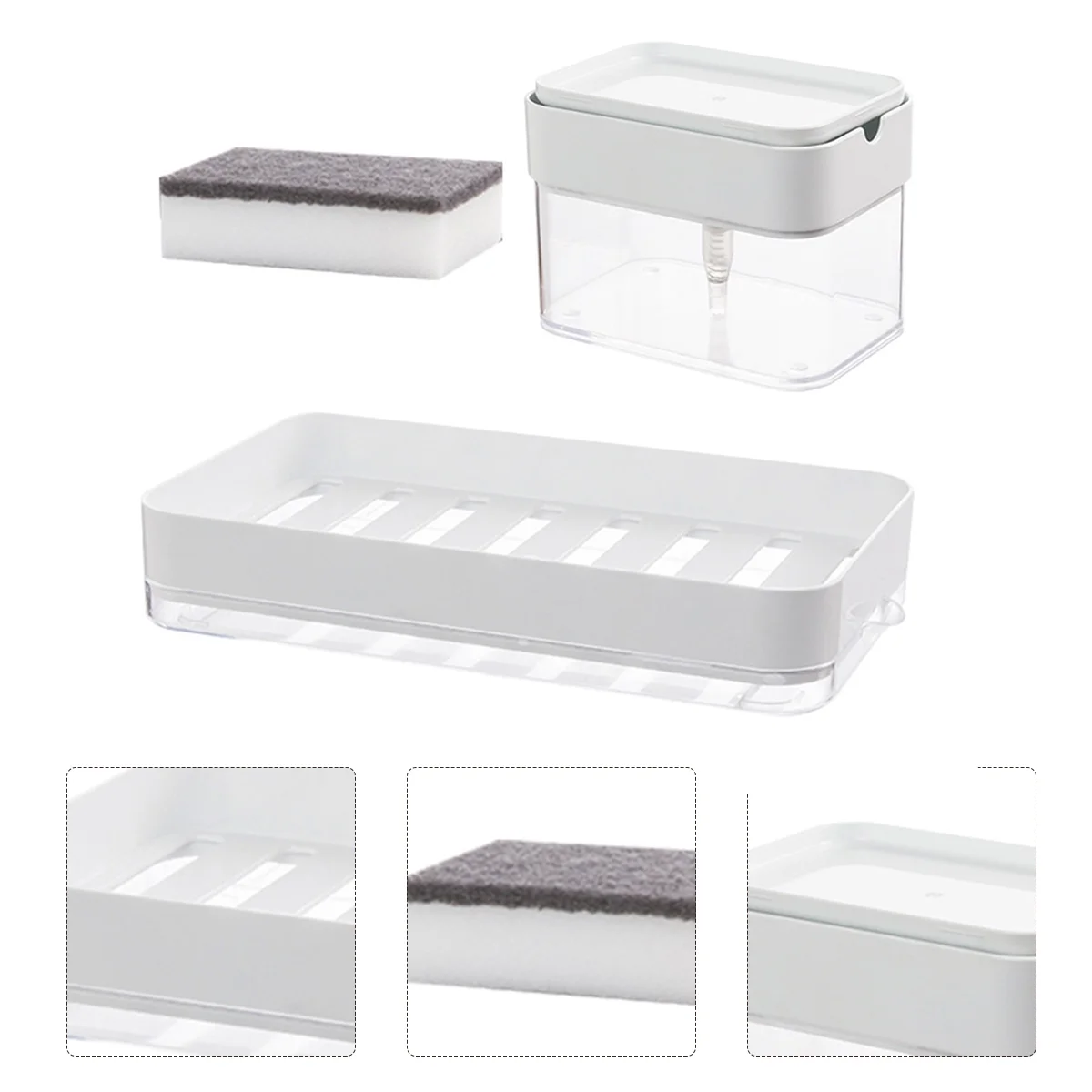 

Soap Dispenser Dish Sponge Sink Washing Set Pump Countertophome Kitchenholder