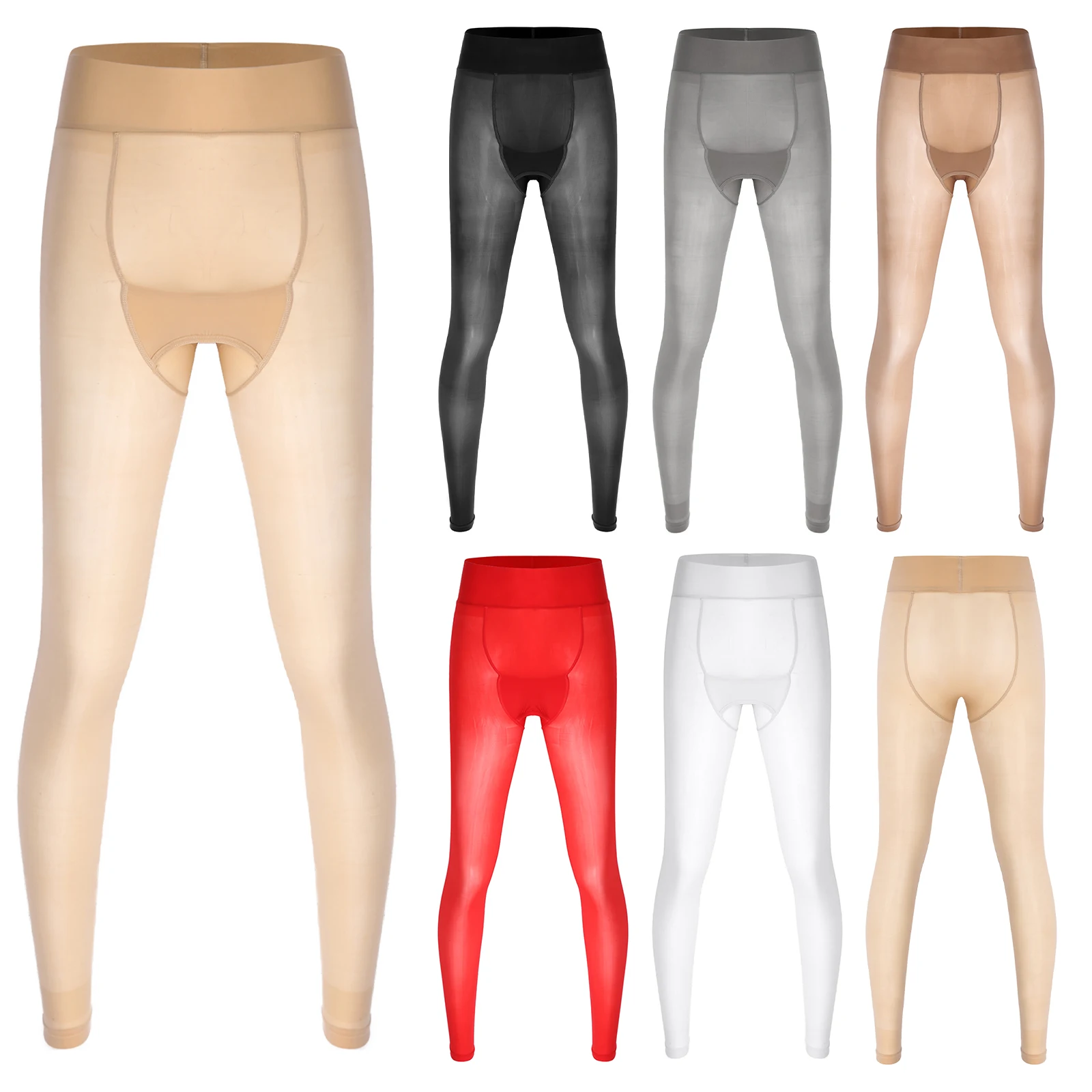 Mens See Through Leggings Underpants Solid Color Soft Comfortable Stretchy Skinny Pants Cross-Dresser Sissy Underwear Bottoms