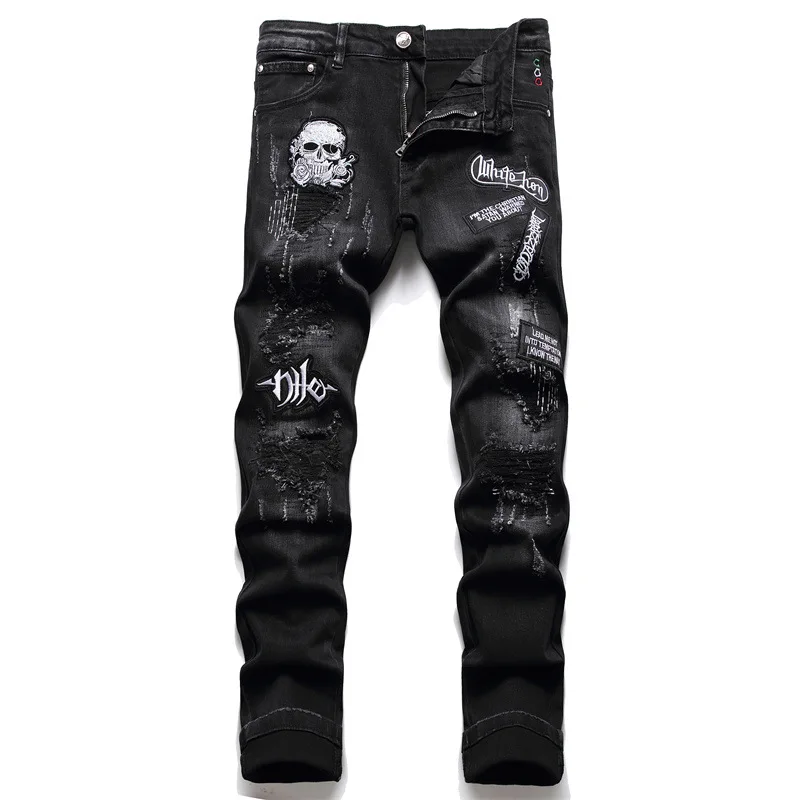 Men's High Quality Brand Casual Skinny Black Jeans Pants Hip Hop Goth  Street Wear Women's Print Punk Rock  Plus size