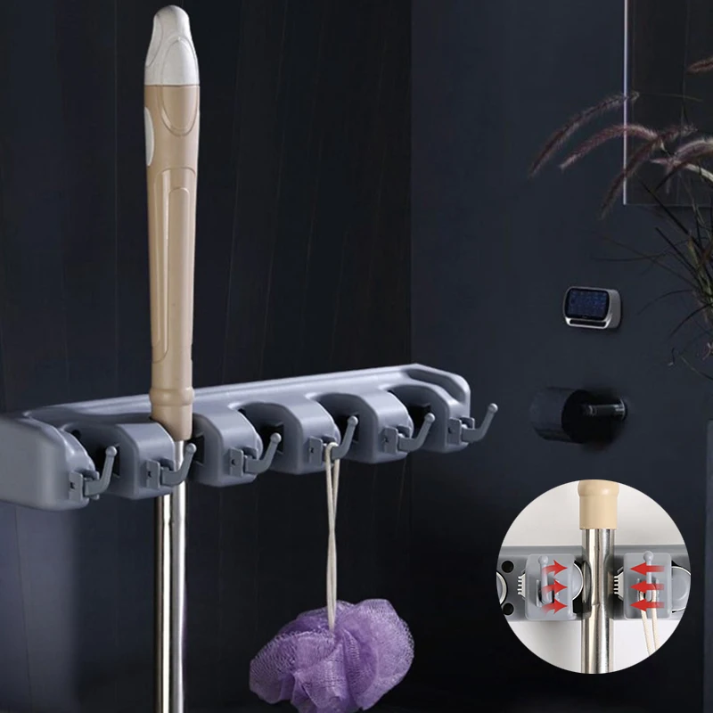 

Wall Mounted 4 Rack Kitchen Storage Stand Brush Broom Hanger Set Mop Organizer