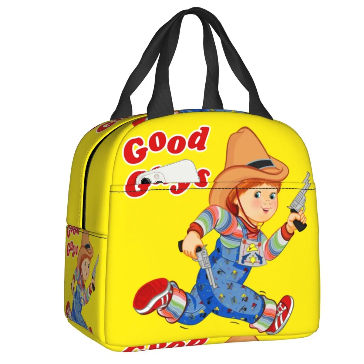 

Good Guys Cartoon Cowboy Thermal Insulated Lunch Bag Women Child's Play Chucky Resuable Lunch Tote for School Storage Food Box