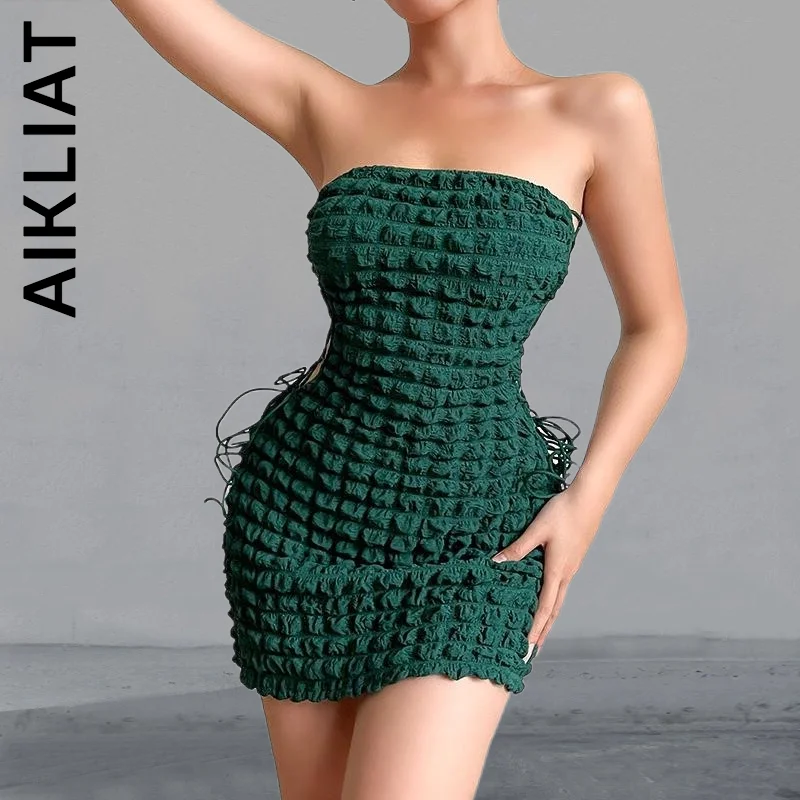 

Aikliat Off Shoulder Bandage Solid Bodycon Sexy Mini Dress Elastic Club Dresses Woman Clothes Vestidos Female