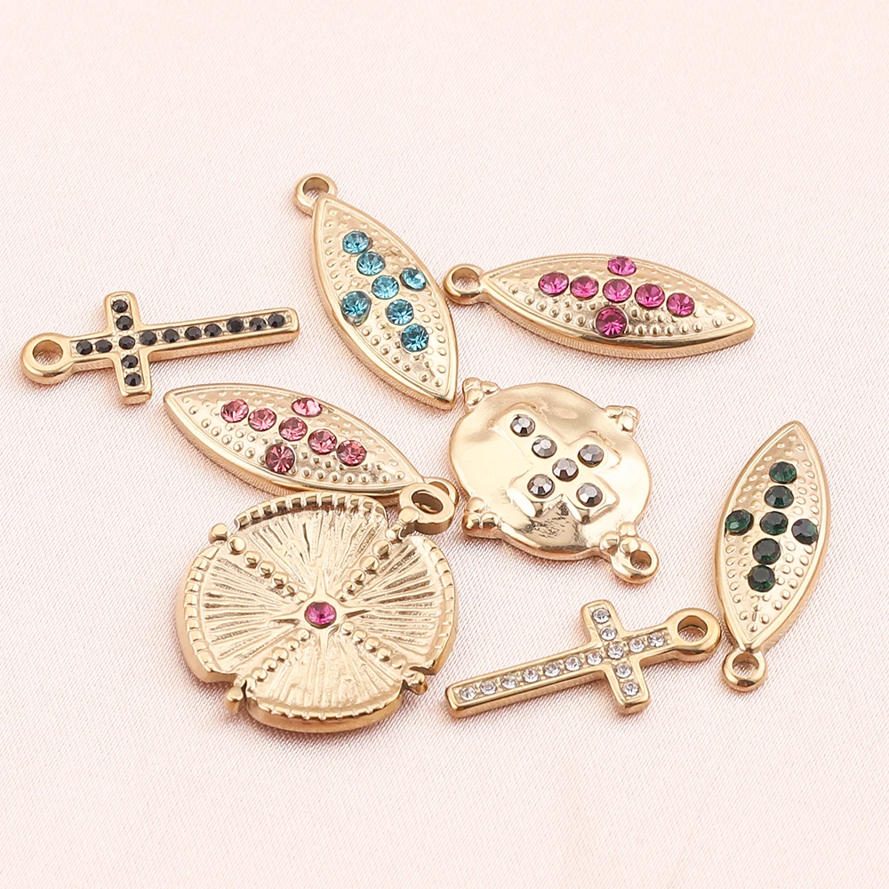 

5pcs Gold Zircon Crystal Cross Earrings Charms Stainless Steel Oval Pendants for Necklace Bracelet Jewelry Makings DIY Wholesale