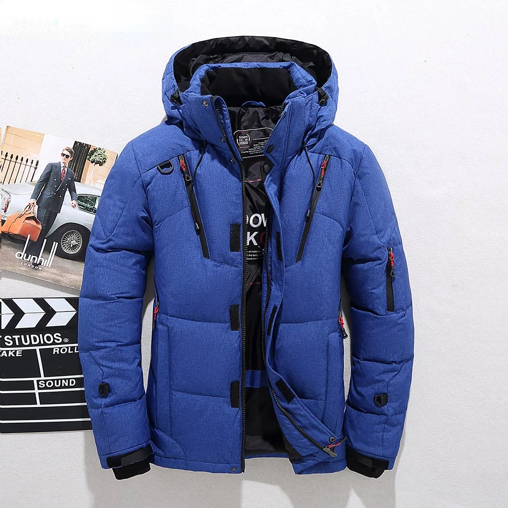 ZOZOWANG Duck Down Jacket Men Thicken Hooded Long Sleeve Blue Down Zipper Pocket Coat Warm Feather Winter Men Down Jacket 5XL