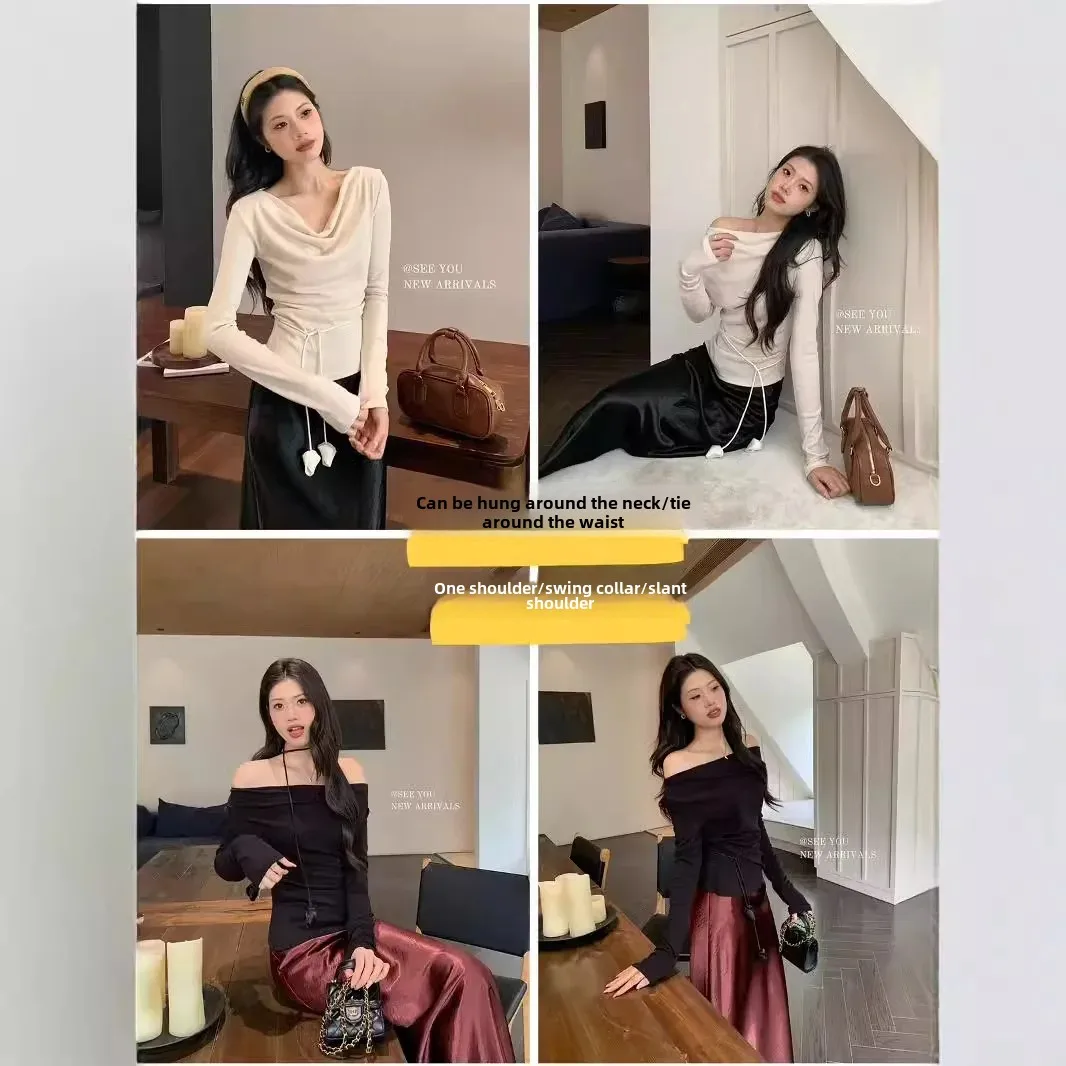 Женская Мягкая футболка с французским тюльпаном и поясом