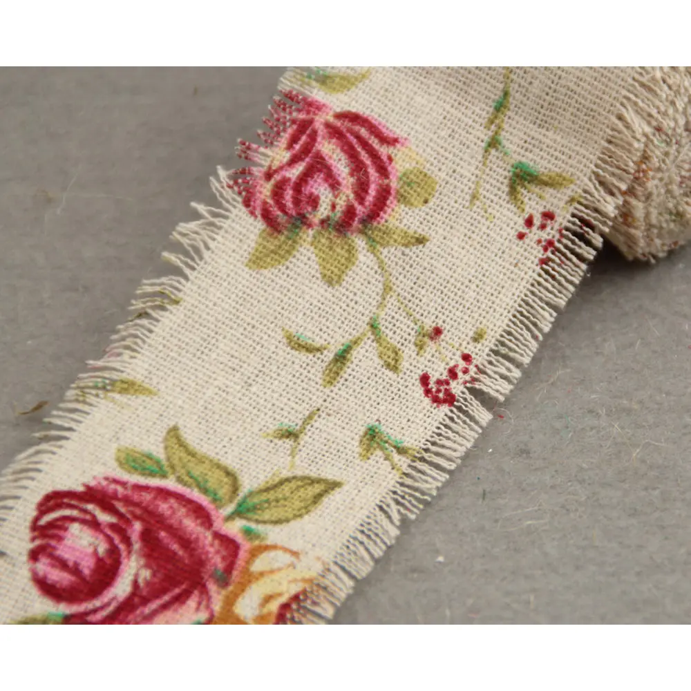 1 шт. натурального джута Барлеп Гессе лентой с цветочным принтом деревенский