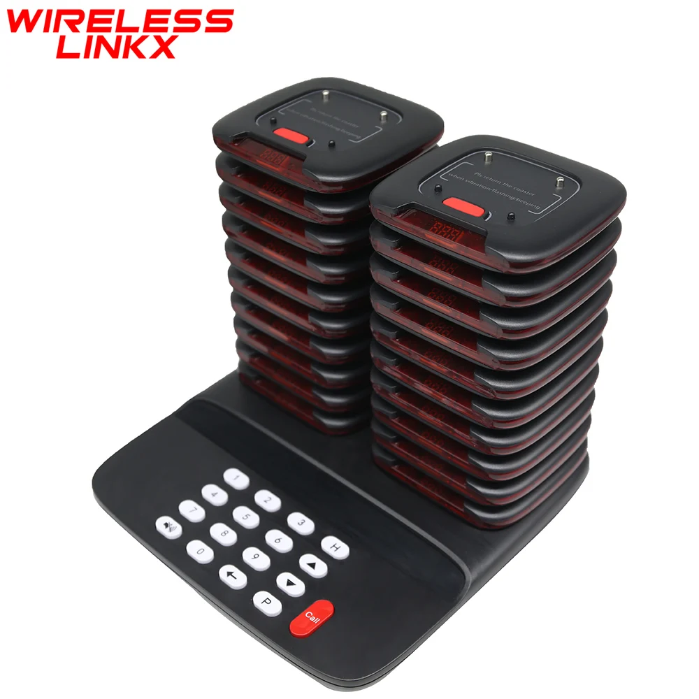 WirelessLinkx Restaurant Pager Wireless Calling Paging System 20 Coaster Beepers Buzzers For Cafe Church Clinic Food Court
