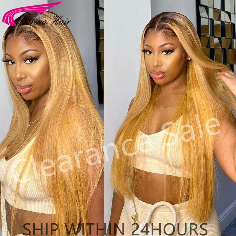Clearance Sale Blonde Ombre #27 4X4 Lace Closure Wig Remy Hair Brazilian Wigs With Baby Hair Wigs For Black Women Human Hair