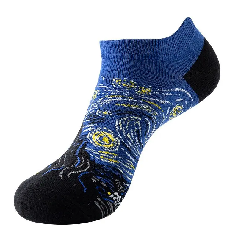 1Pair Funny Van Gogh Oil Painting Casual Ankle Socks Fashion Colorful Harajuku Animal Fruit Cotton Men women Socks low cut sox images - 6