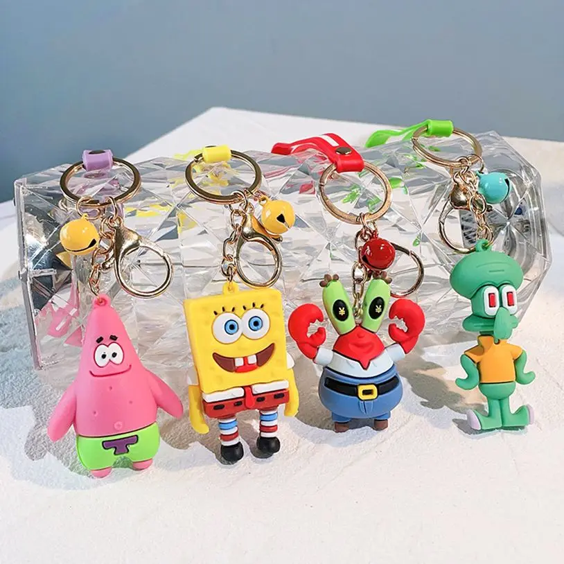 Kawaii SpongeBob Keychain Cartoon Patrick Star Squidward Tentacles Key Ring Doll Pendant Backpack Ornaments Gifts for Friends
