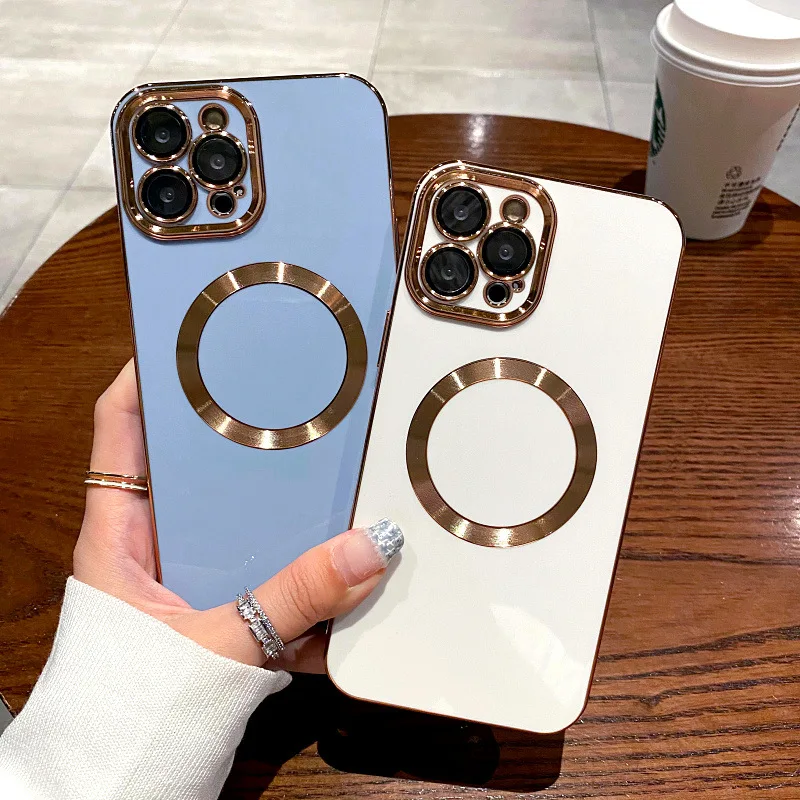 

Luxury Plating Magnetic For Magsafe Wireless Charge Phone Case For iPhone 11 12 13 14 Pro Max 14 Plus Back Cover