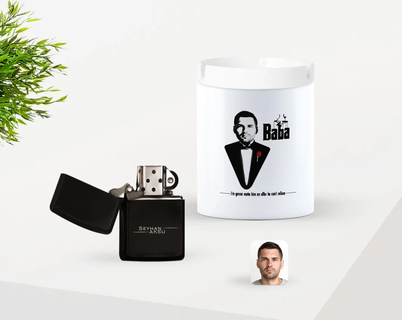 

Персонализированные Fathers Day Gift», «Крестный отец дизайн Керамика пепельница и бензиновая Зажигалка Seti-5
