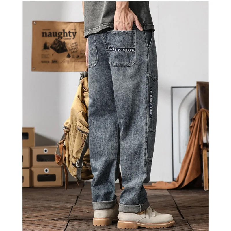 Men Clothing 2022 Autumn and Winter Straight Loose Cylinder Jeans Vintage Simplicity Comfortable Blue Large Harun Trousers Women
