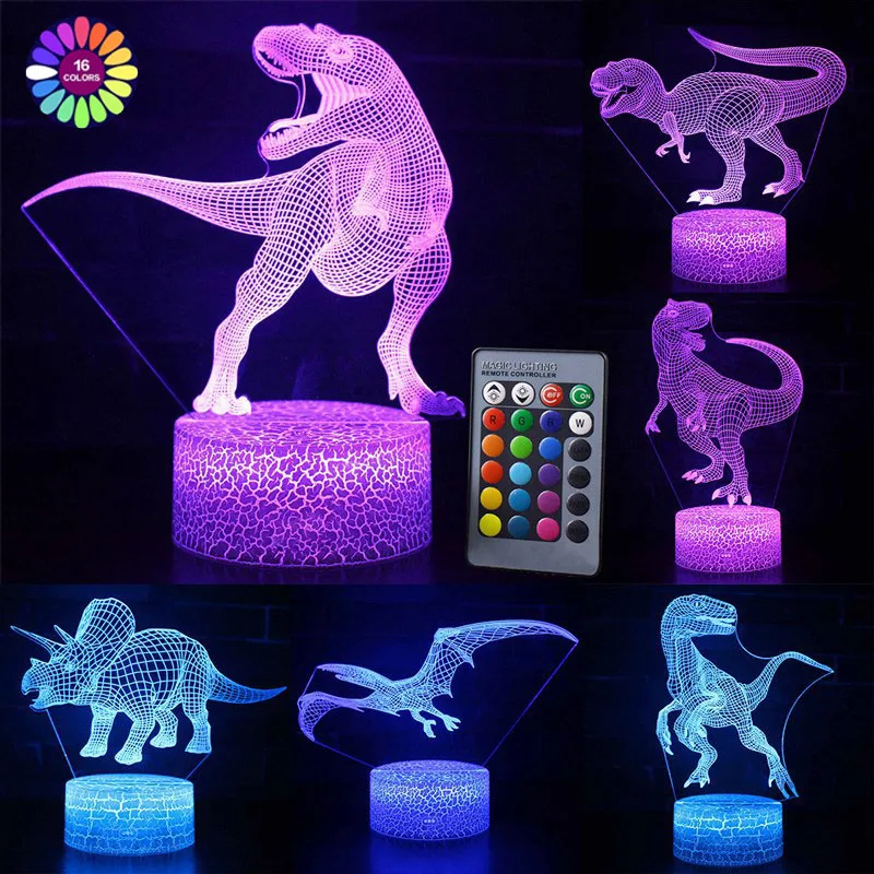 3D Night Light Dinosaur Desk Lamp 7/16Color Touch Remote Control Cartoon Table Lamps Home Decor For kid Birthday Christmas Gift
