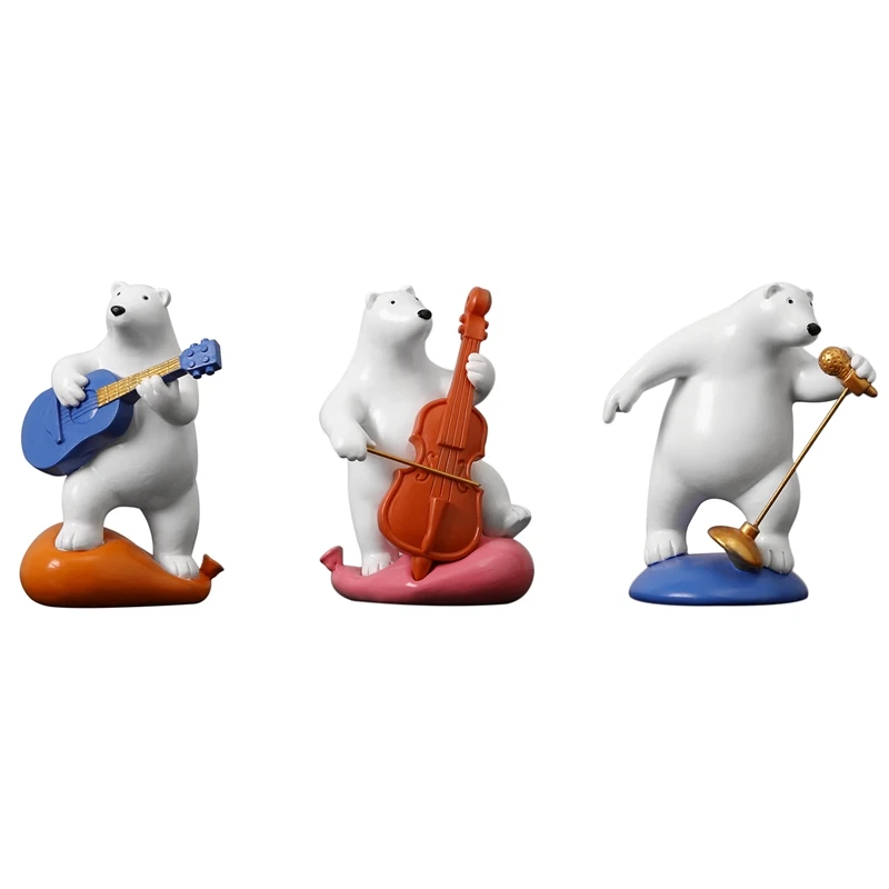 

Resin Music Bear Figurines Polar Bears Band Statue Home Office Decor Living Room Bedroom Desktop Ornament