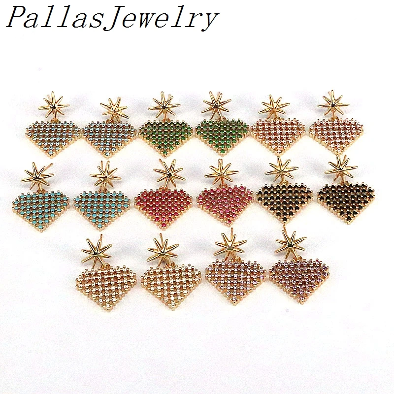 

Серьги-подвески в форме сердца с разноцветными кристаллами циркона, 5 пар