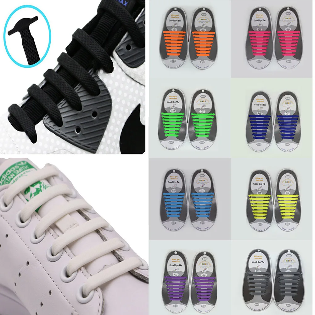 16 Pcs Laces Silicone Elastic Shoelaces Unisex Athletic Creative Lazy No Tie Shoe Lace All Sneakers Fit Quick Shoe Lace