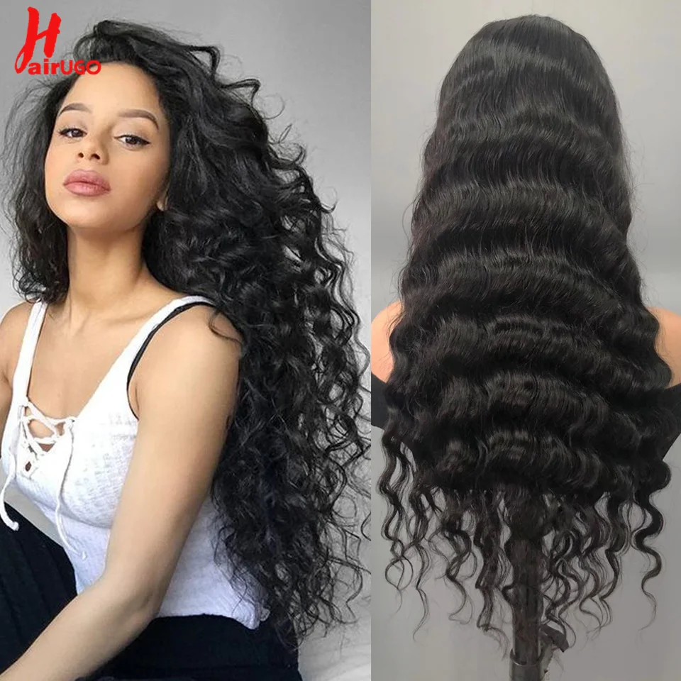 

Парик HairUGo бразильский из натуральных человеческих волос, свободные глубокие волосы 13x 4, с прозрачной кружевной передней частью