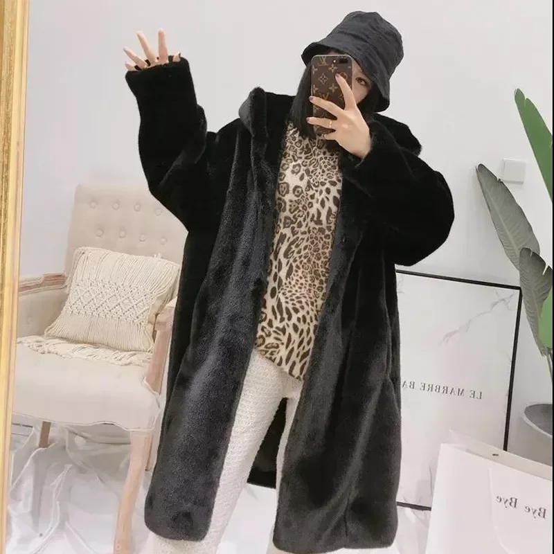 New in New Women Winter Faux Fur Coat Hooded Long Fur Coats Thick Warm Female Plush Plus Size Loose OverCoat y2k vestidos de muj