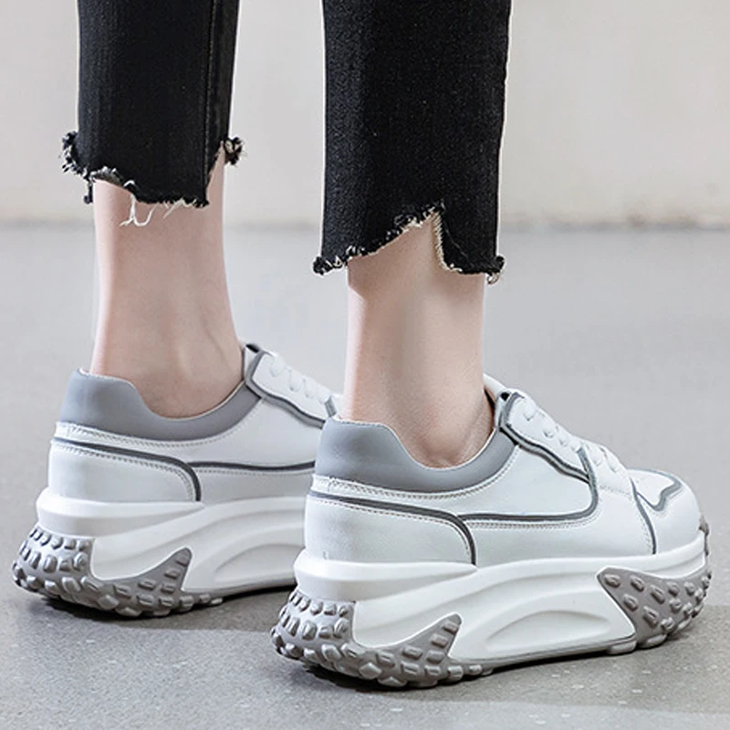 Fashion 6cm 2023 New Genuine Leather Platform Wedge Casual Chunky Sneakers Women High Brand Spring Autumn Vulcanize Woman Shoes