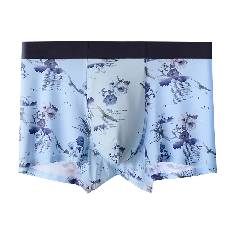 

TJ-TianJun Men's Ice silk Printed Boxer Underwear Soft Traceless Breathable Quick Drying Mid Waist Summer Shorts 2022 New Spring