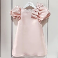 pink color princess dress for girl baby girl party dress wedding flower girl dress satin short sleeve summer elegant dresses
