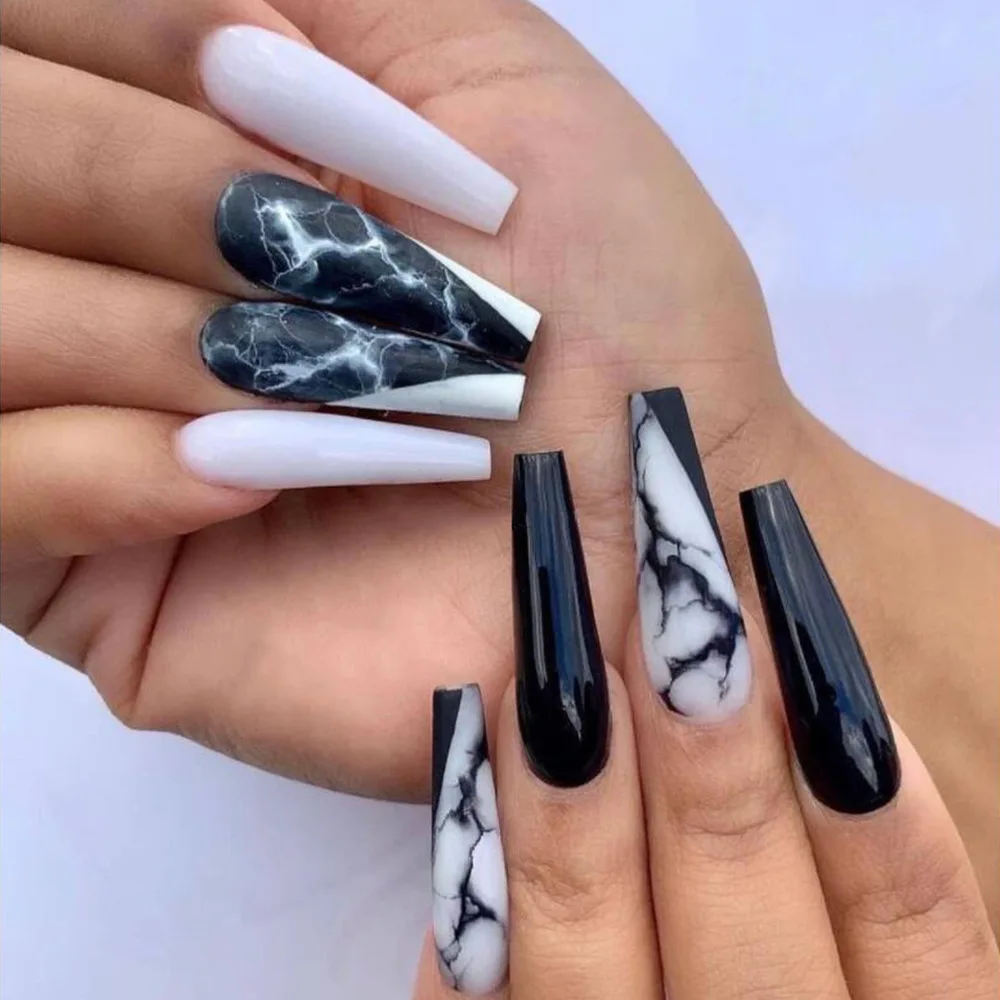 

Накладные ногти черного и белого цвета, 24 шт.