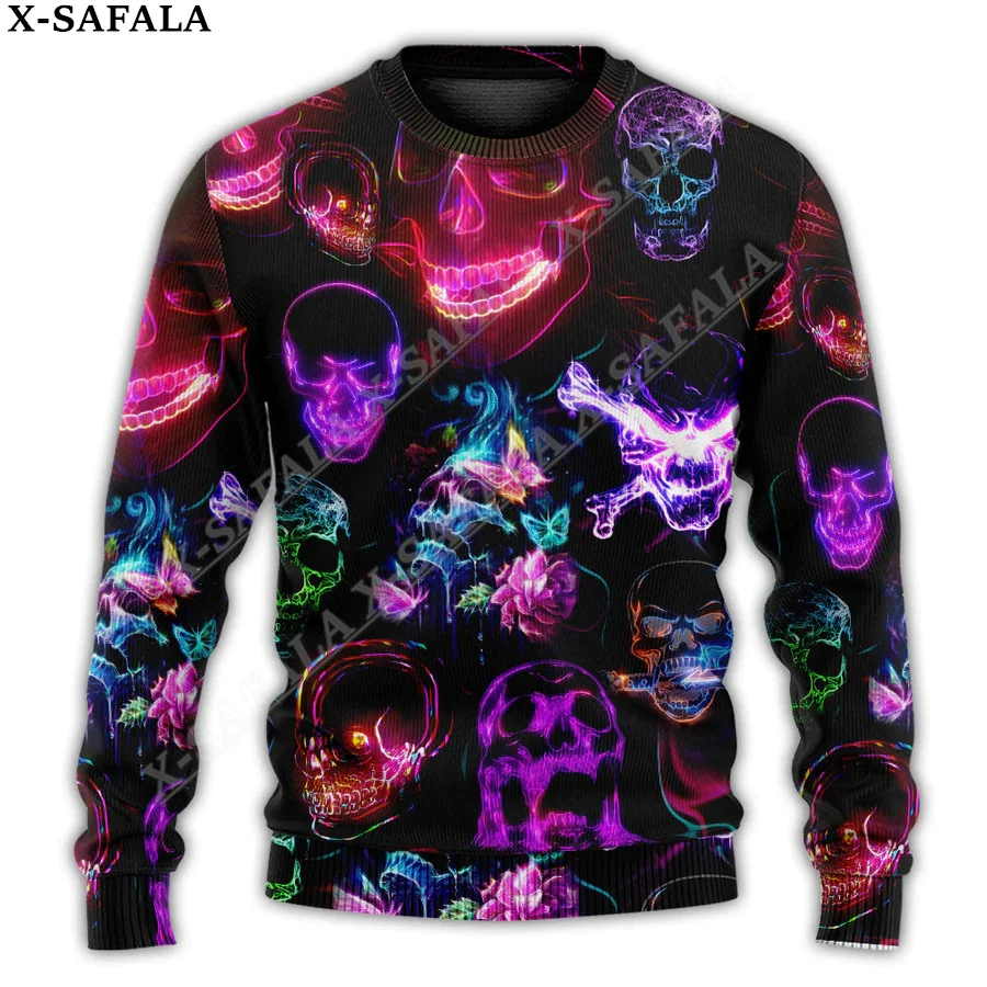 Трикотажные ужасные Рождественские свитера с рисунком черепа в стиле ретппи