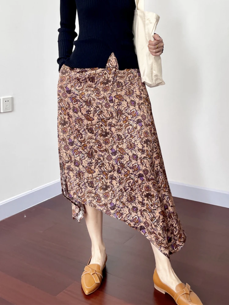 

Women Skirt 2022 Summer New Products Irregular Floral Side Slit Women Casual Midi Skirt