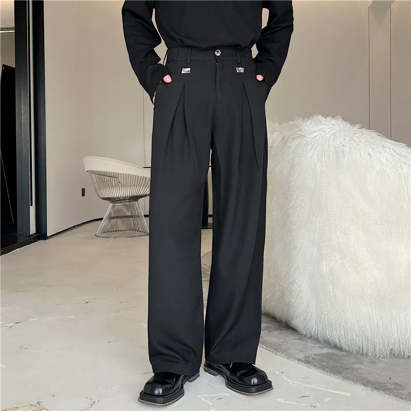 

SYUHGFA Male Straight Trousers Men‘s Solid Color Casual Wide Leg Pants Korean Fashion 2023 Spring Stylish New
