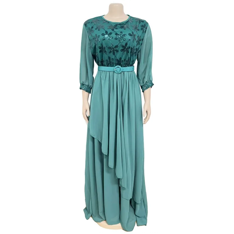 

Elegant Party Chiffon Long Dress Fashion Solid Color Ankara Robes Sequin Irregular Swing Dress Spring Summer Large Size New 4XL