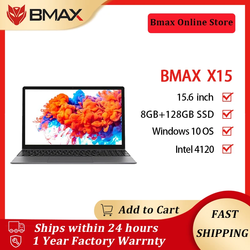 BMAX X15 15.6-дюймовый ноутбук 1920*1080 Intel Gemini Lake N4120 UHD Graphics 600 8 ГБ LPDDR4 RAM 128 ГБ SSD ROM.