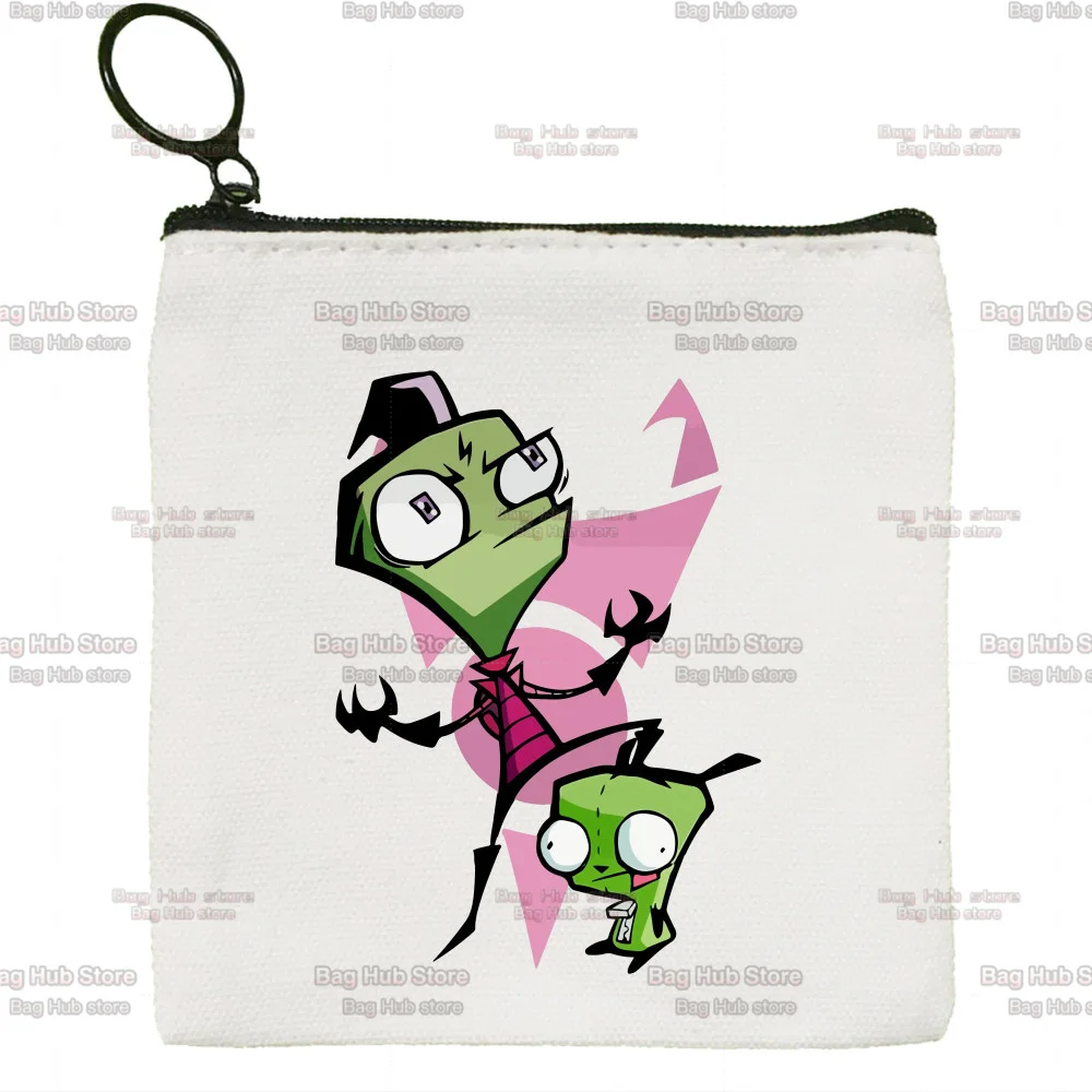 Invader Zim Zim Image Cartoon Canvas Zipper Coin Bag Female Student Mini Cute Coin Purse Lipstick Bag Small Portable