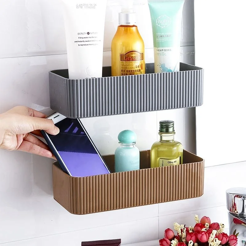 

Bathroom Rack Wall Hanging Rack Washstand Wall Hanging Free Punch Toilet Suction Wall Storage Box White Shelf Organization