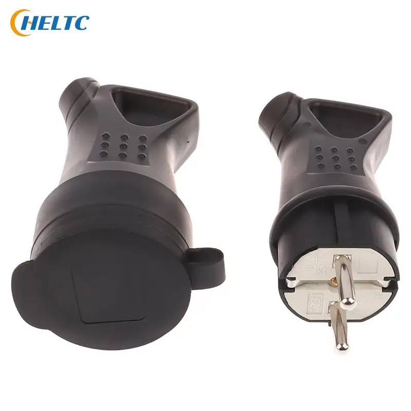 

16A 250V EU Rubber Waterproof Socket Plug Electrial Grounded European Connector With Cover IP54 For DIY Power Cable Cord
