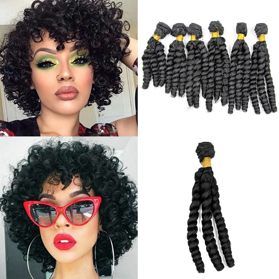 

Funmi Curly Synthetic Bundles Hair Extensions Short Curly Weave Synthetic Fake Hair Bouncy Curls Bundles Natural Black Color