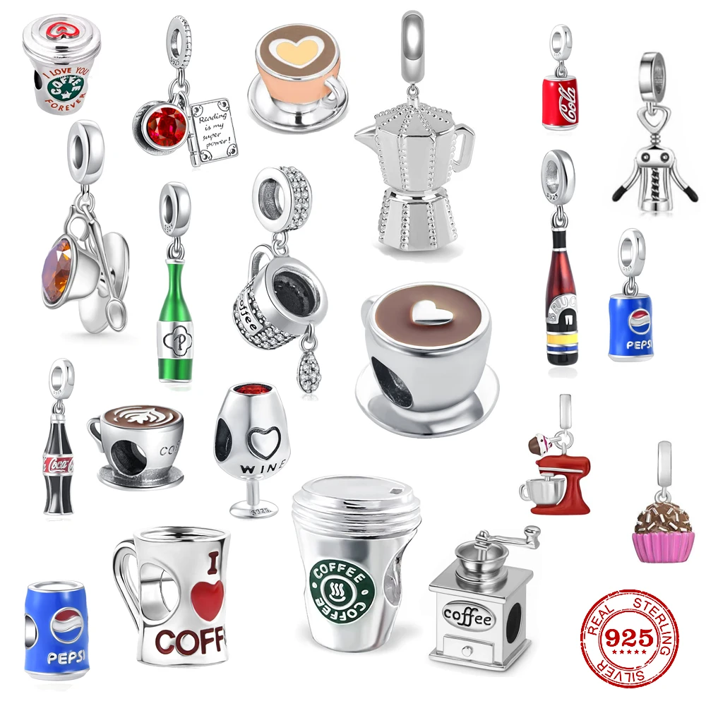 New 925 Sterling Silver Coffee wine beer drink Cake Maker Pot Charms Bead Fit Original Pandora Bracelets Charm DIY Women Jewelry