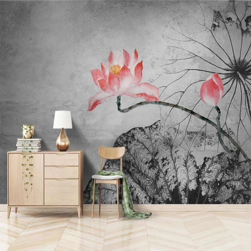 

Абстрактная 3d-роспись с чернилами в китайском стиле на заказ, цветы лотоса, обои для спальни, гостиной, фоновая стена, домашний декор