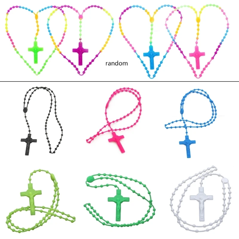 

Fashion Rosary Beads Pendant Necklace Women Link Chain Plastic Material