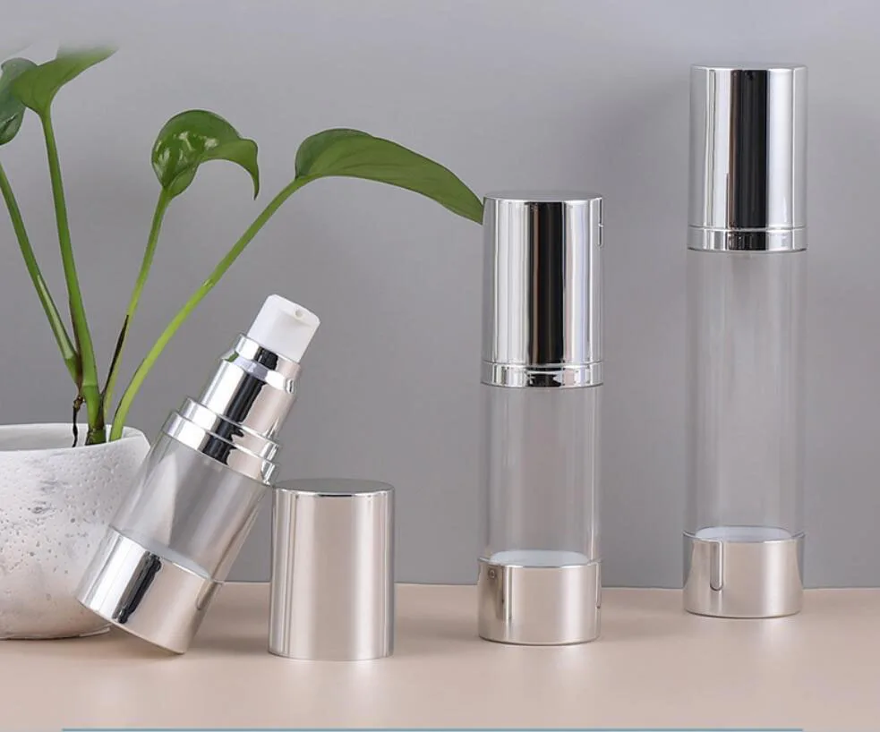 Многоразовые серебристые флаконы для косметики 30 мл