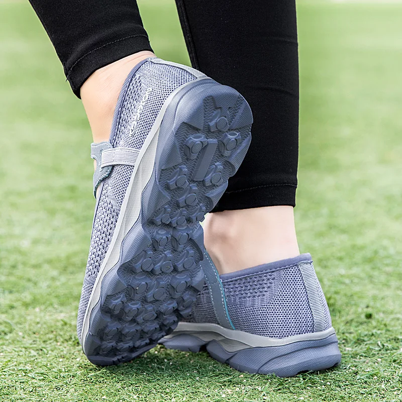 STRONGSHEN Women Mesh Breathable Casual Shoes Summer Light Walking Shoes Slip on Flat Mom Shoes Non-slip Chaussure Femme