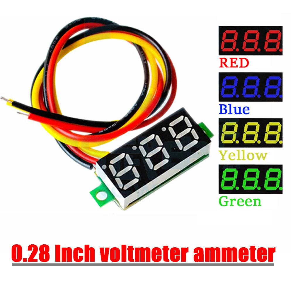 

0.28 Inch DC LED Digital Voltmeter 0-100V Voltmeter Car Power Bank Voltage Tester Detector 12V Red Yellow Green Blue Voltmeter