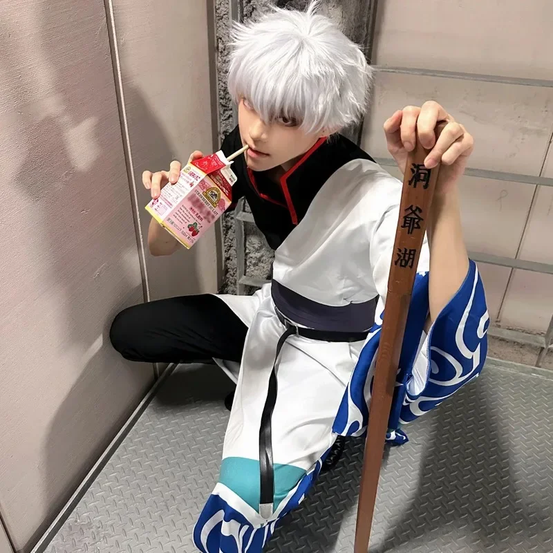 Фото Аниме Gintama Sakata Gintoki Косплей Костюм Топ Брюки Комплект Пояса Японское Кимоно Униформа Вечерние Карнавальный Костюм Женщины Мужчины Наряды №4