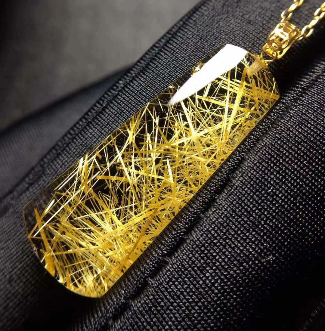 

Natural Gold Rutilated Quartz Pendant Rutilated Quartz 30*11.2*5mm Rectangle Bead Jewelry Women Brazil AAAAAAA