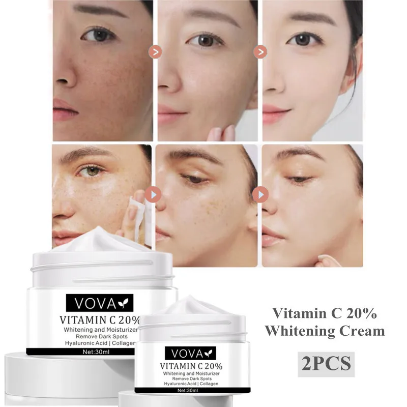 

2PCS VOVA Vitamin C 20% Whitening Cream Remove Dark Spots Fade Freckls Removal Melanin Anti-oxidation Brighten Face Skin Care